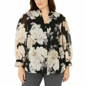 Calvin Klein Black and Cream Floral Blouse